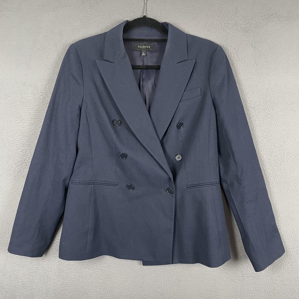 Talbots Blazer Womens 10 Blue Twill Lined Pockets Collared Button Short